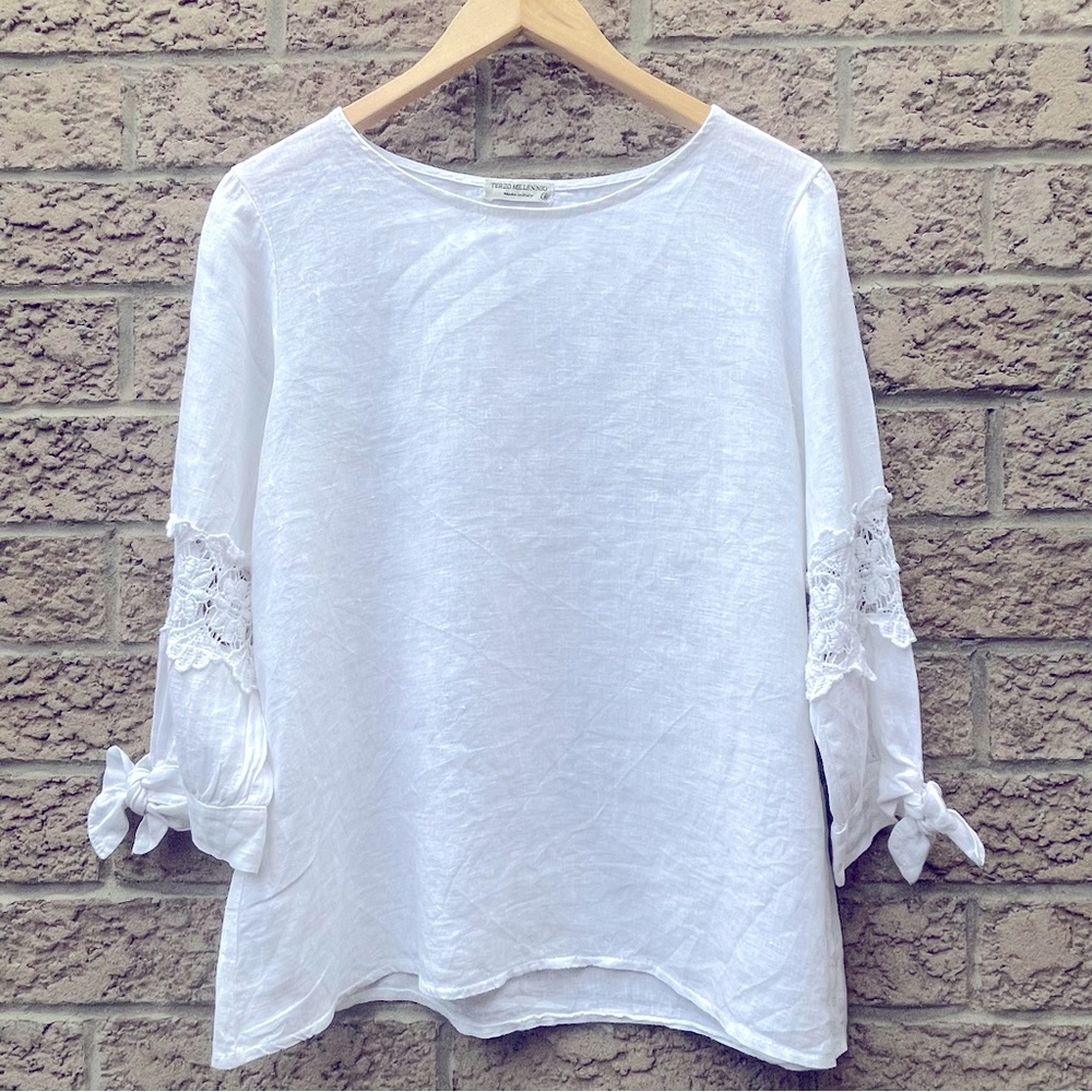 Elegant White Lace Trim Blouse - Picture 2 of 14